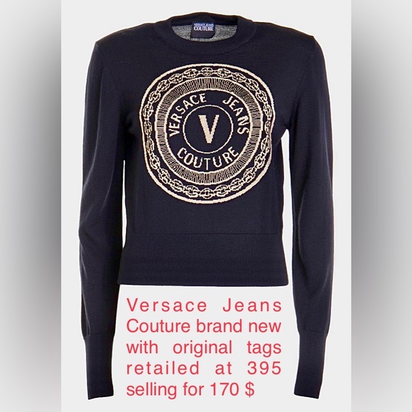 Versace Jeans Collection Sweaters - Versace Jeans Couture softest wool blend black sweater with gold emblem NWTs